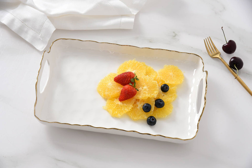 Portofino White and Gold Small Tray with Handles