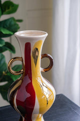 D6.5x14" Round Ceramic Vase Abstract Multicolored Finish