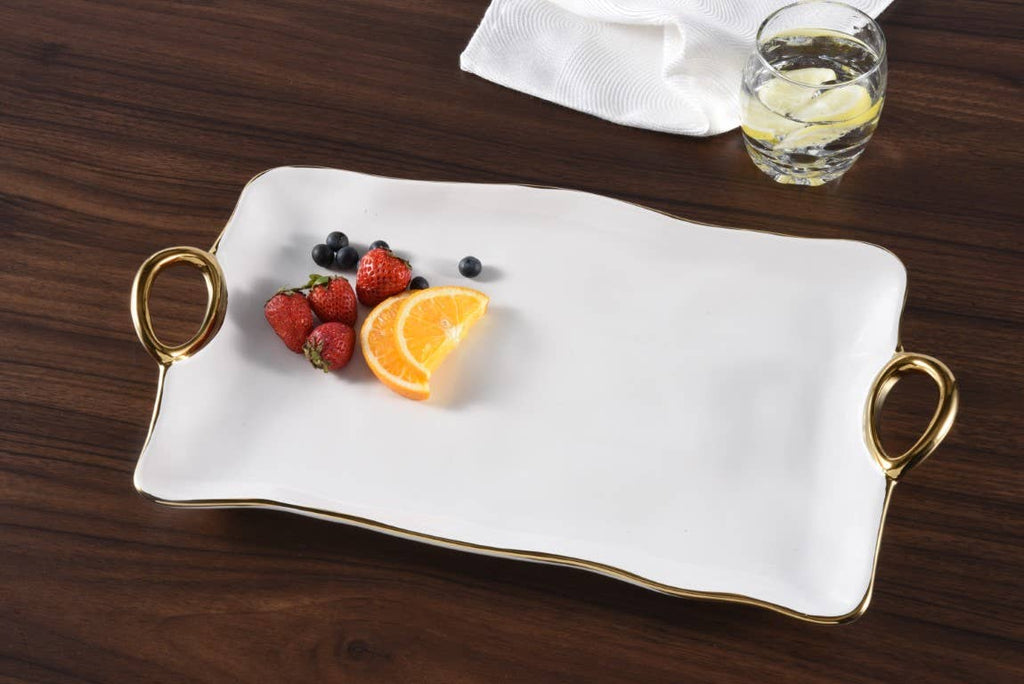 Golden Handles White Large Platter