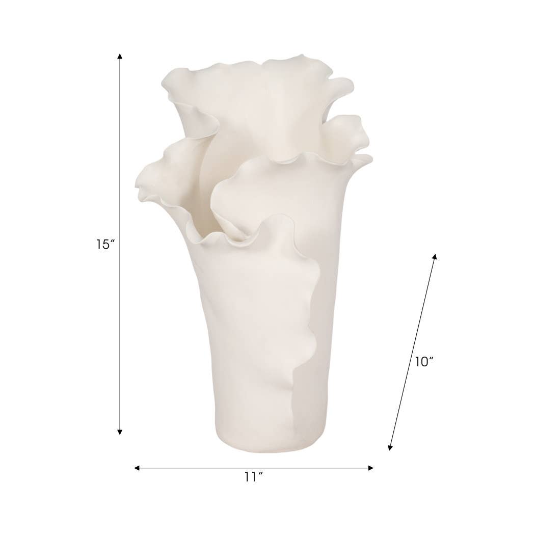 White Ruffled Edge Ceramic Vase, Large