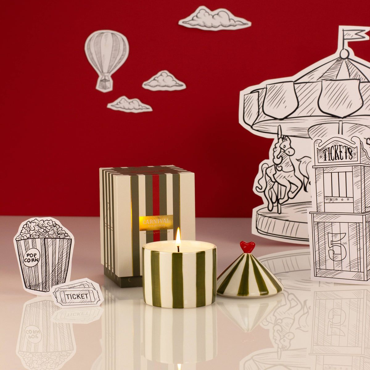 Carnival Striped Candle, Firebreather Olive - Tomato Leaf