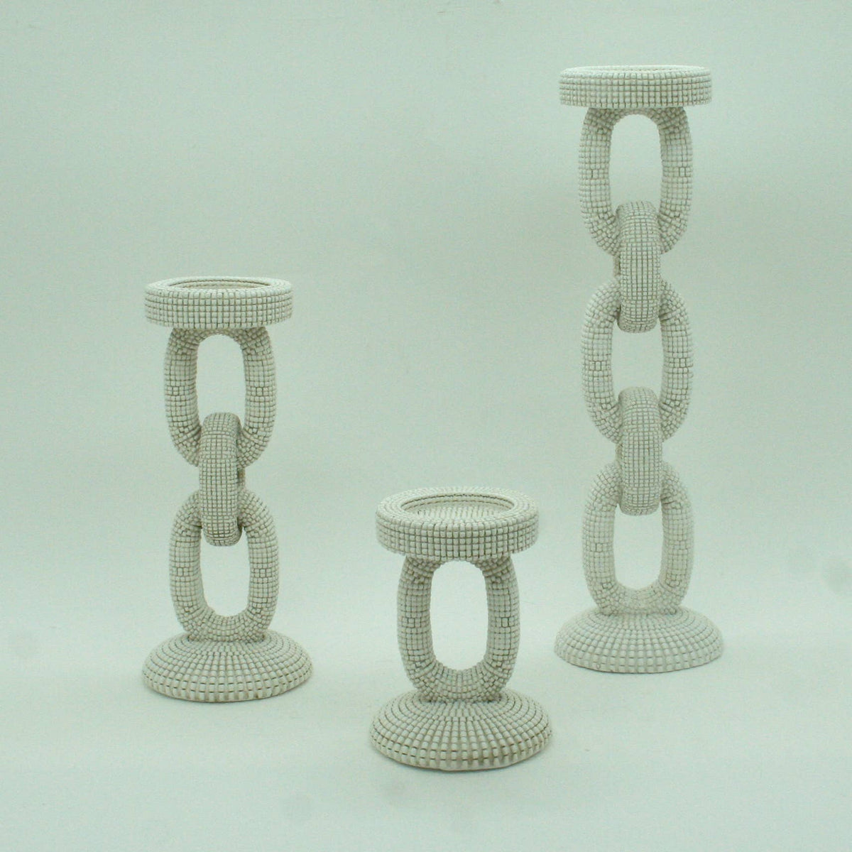 Large Faux Ivory Bead Candle Holder