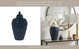 Decorative Jar - Blue Ceramic Chain Texture Lidded, 12 in.