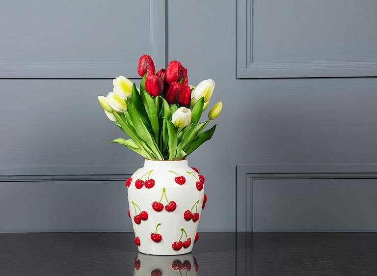 Cherry Motif Ceramic Vase, Large