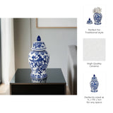 Decorative Jar - Blue Ceramic Bird & Flower with Lid, 15 in.