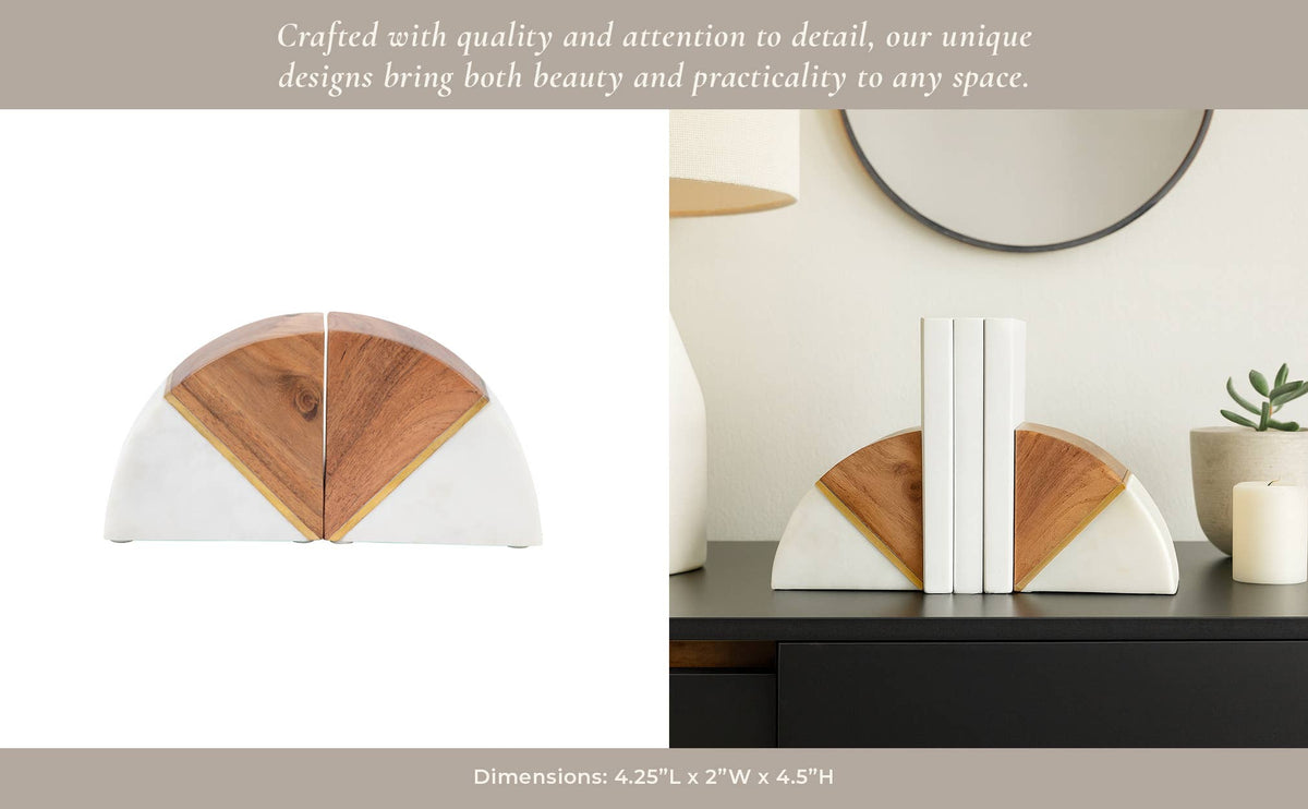White Marble Half-Moon Bookends, Set of 2