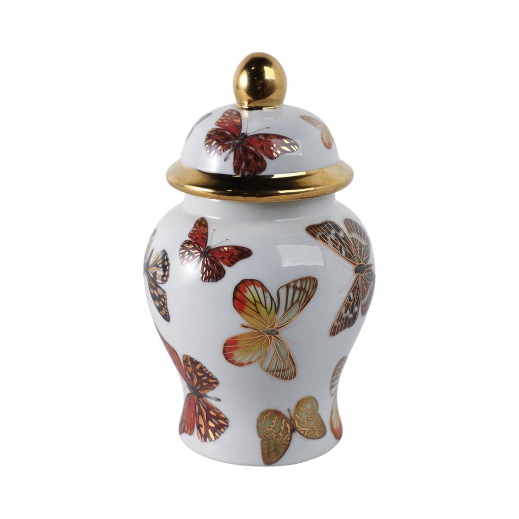 White and Black Butterfly Lidded Jar, Small