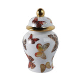 Decorative Jar- White/Black Ceramic Tall Butterflies, 8 in.