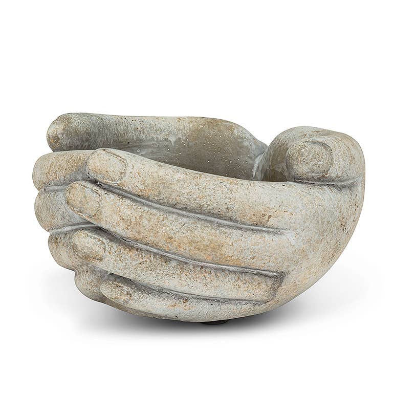 Cupping Hands Cement Planter, Small