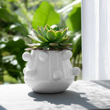 Plant Pot - White Ceramic Round Glossy Tapered Bubble, 8 in.