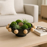 Decorative Bowl - Black Wood/Metal Round Large Knobs, 13 in.