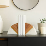 Bookends Set of 2 - White Marble Wood and Brass, 5 in.