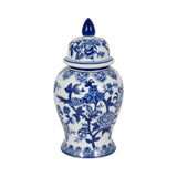Decorative Jar - Blue Ceramic Bird & Flower with Lid, 15 in.