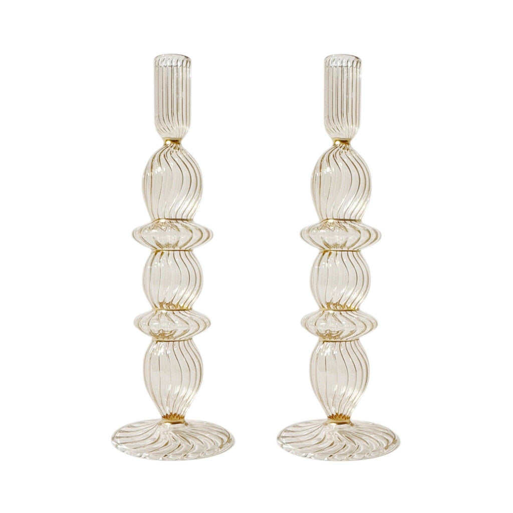 Polly Champagne Glass Candle Holder with Gold Trim, Set of 2
