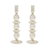Polly Champagne Glass Candle Holder with Gold Trim, Set of 2