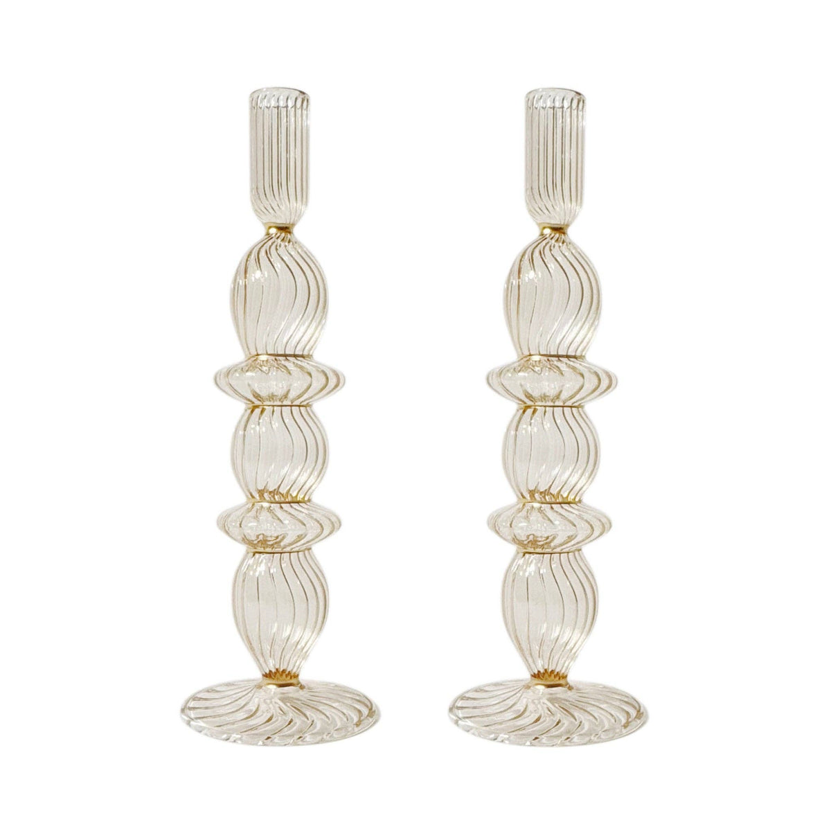 Polly Champagne Glass Candle Holder with Gold Trim, Set of 2