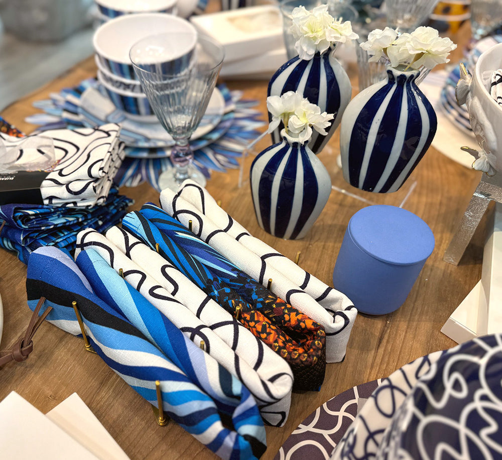 Blue Striped Porcelain Bud Vase, Medium