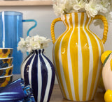 Large Yellow Striped Urn Vase-9.5"H