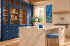 Teal Textured Wine Glass in an AI-rendered Into the Blue kitchen lifestyle scene