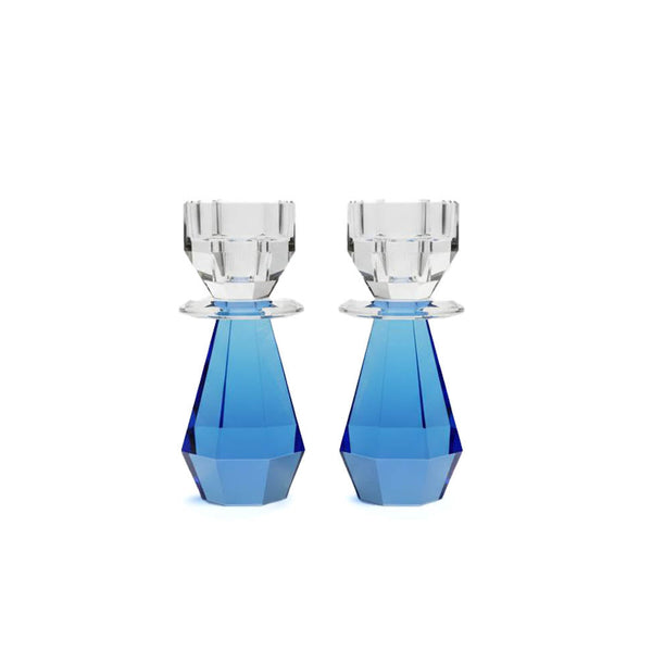Cobalt and Smoke Modern Cut Crystal Candle Holder