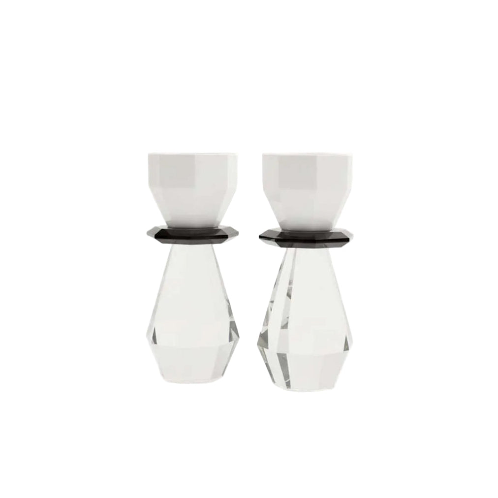 White and Black Modern Cut Crystal Candle Holder