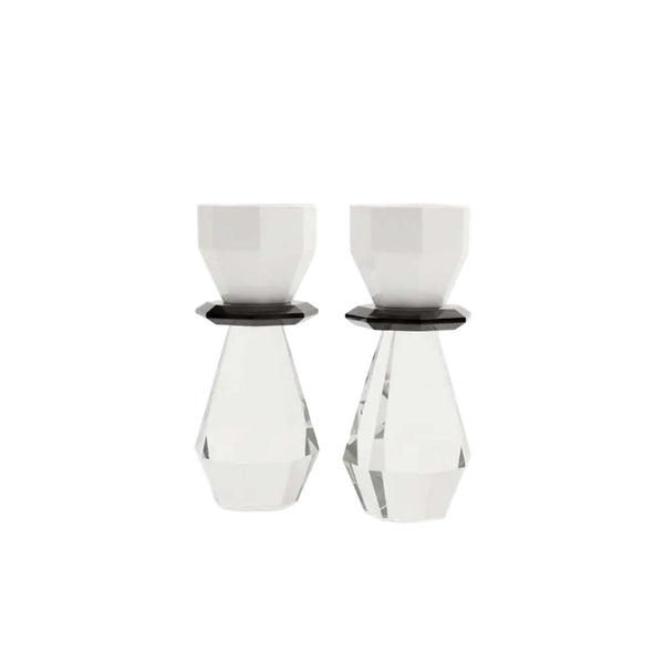 White and Black Modern Cut Crystal Candle Holder