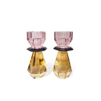 Pink and Amber Modern Cut Crystal Candle Holder