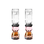 Pink and Amber Tall Modern Cut Crystal Candlestick Holder