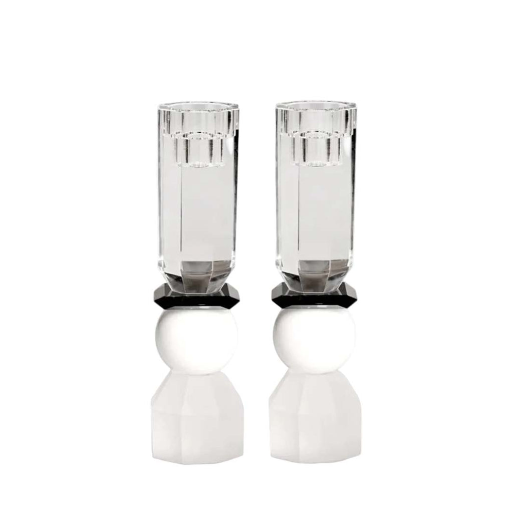 White & Black Tall Modern Cut Crystal Candlestick Holder