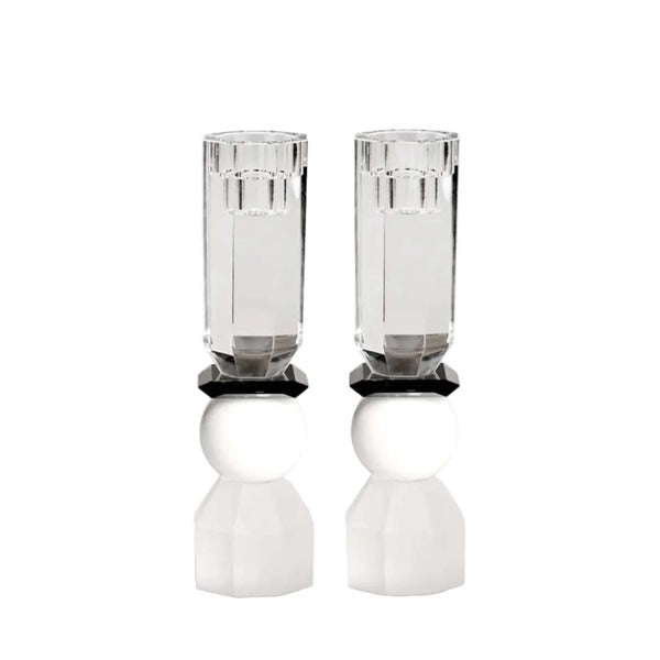 White and Black Tall Modern Cut Crystal Candlestick Holder