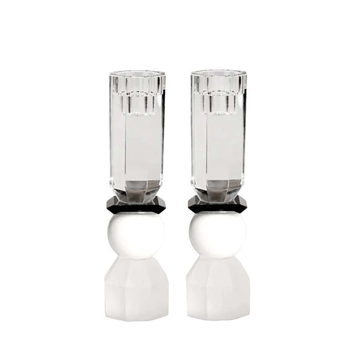 White and Black Tall Modern Cut Crystal Candlestick Holder