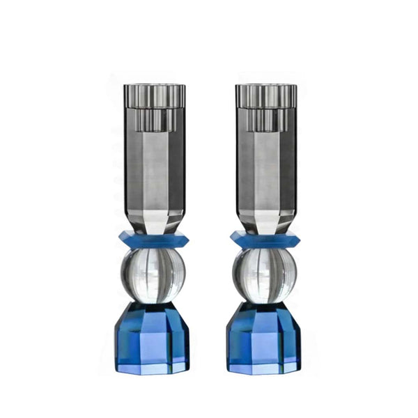 Cobalt Tall Modern Cut Crystal Candlestick Holder