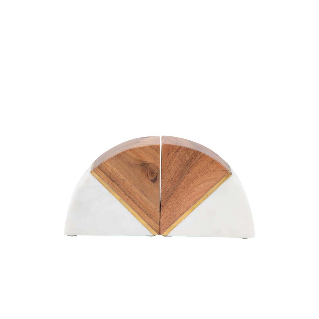 White Marble Half-Moon Bookends, Set of 2