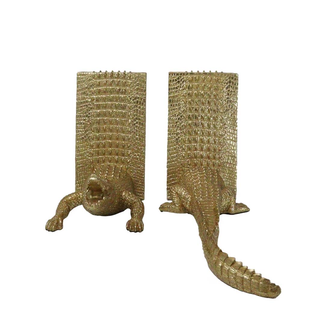 Gold Alligator Bookends Set of 2