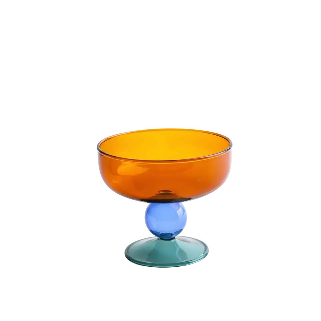 Colorful Two-Tone Glass Dessert Bowl, Amber and Teal