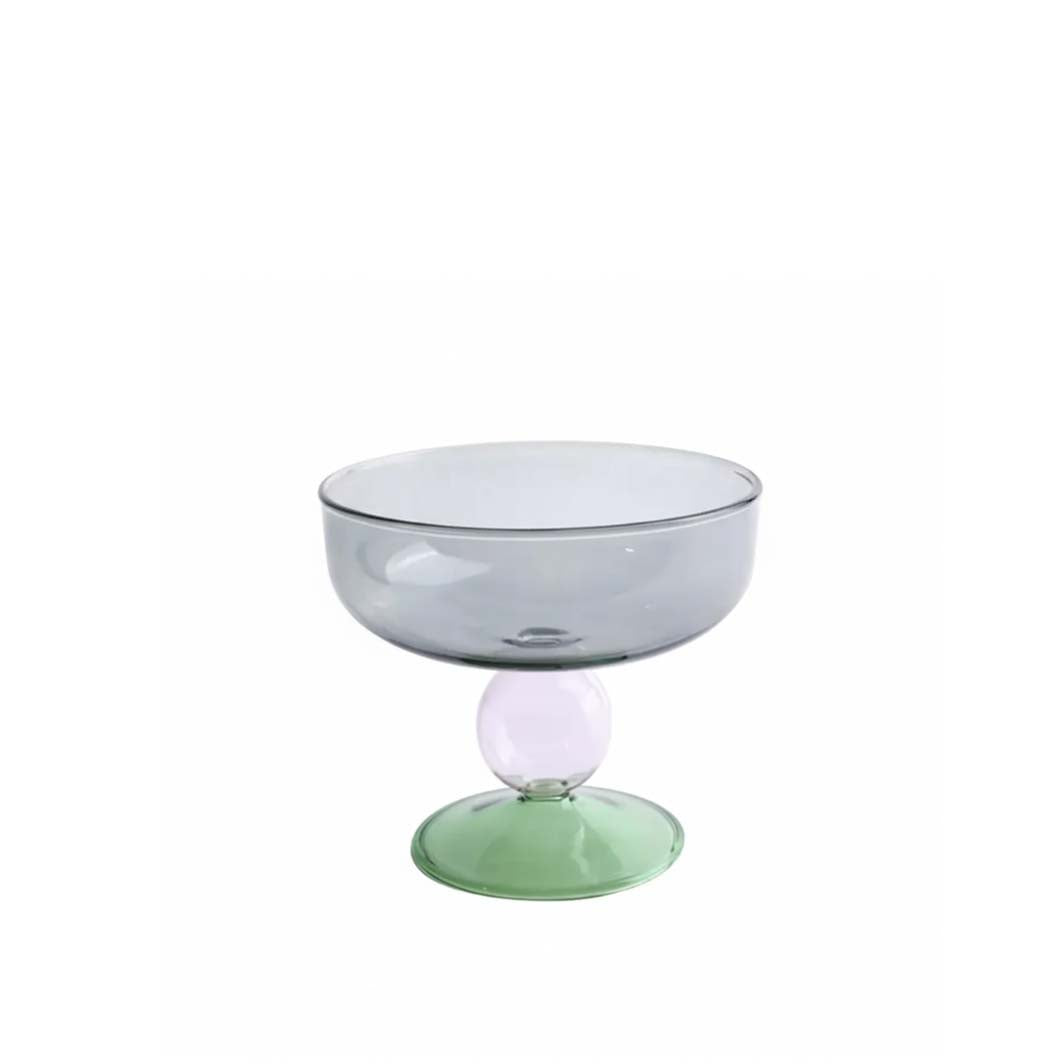 Colorful Two-Tone Glass Dessert Bowl, Smoke and Green