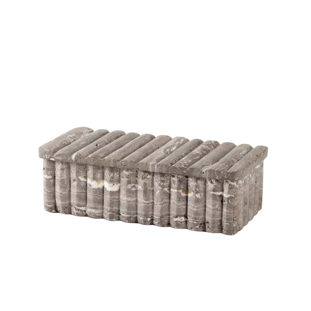 Cuba Ribbed Onyx Decorative Box, Fossil Gray