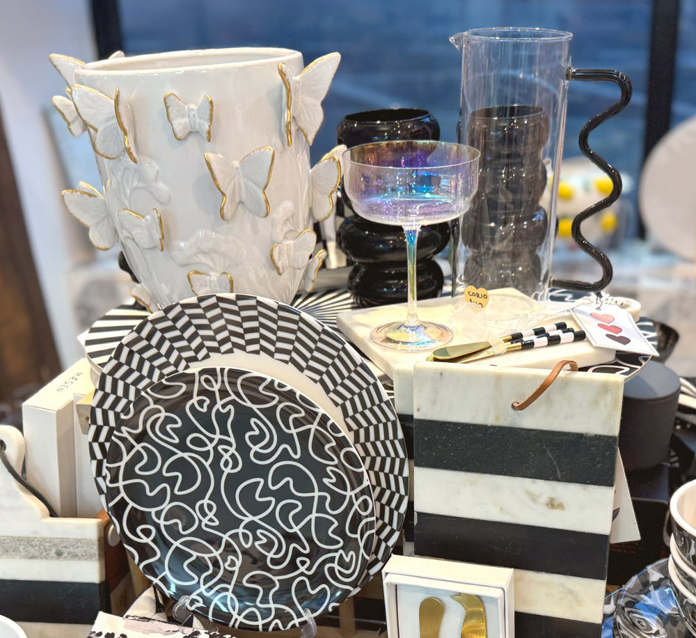 Black & Clear Squiggle Glass Pitcher