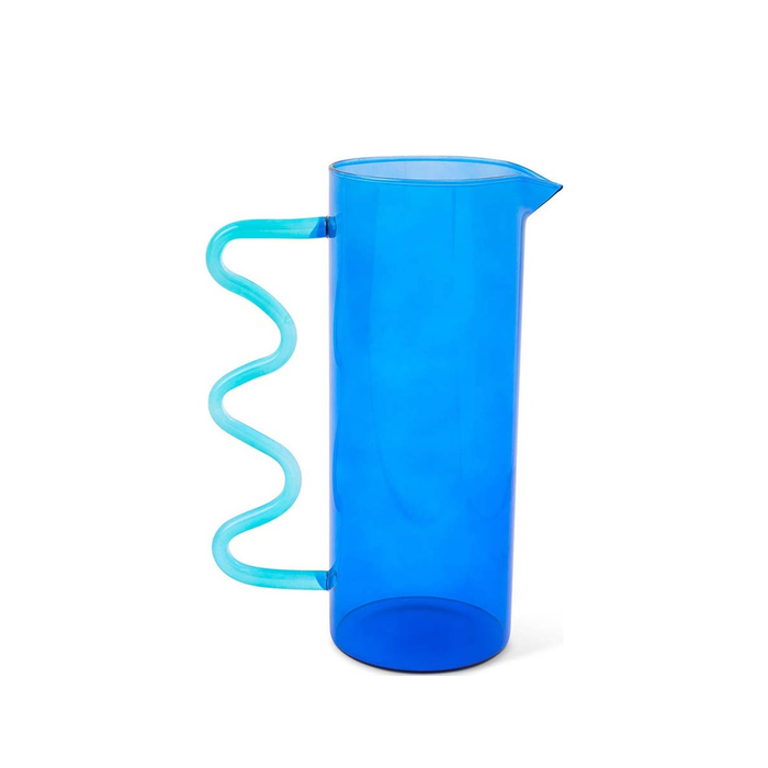 Blue Squiggle Glass Pitcher