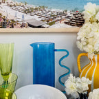 Blue Squiggle Glass Pitcher