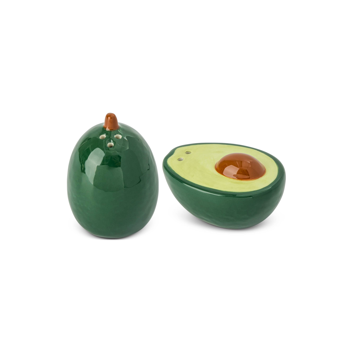 Avocado ceramic salt and pepper shakers, closer spacing and family-matched height