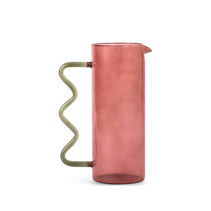 Rust & Green Squiggle Glass Pitcher