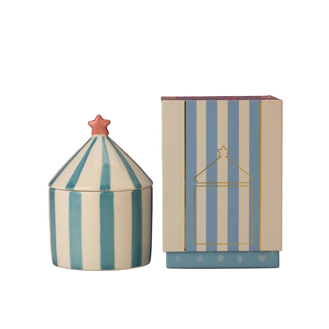 Carnival Striped Candle, Acrobat Blue - Activated Charcoal