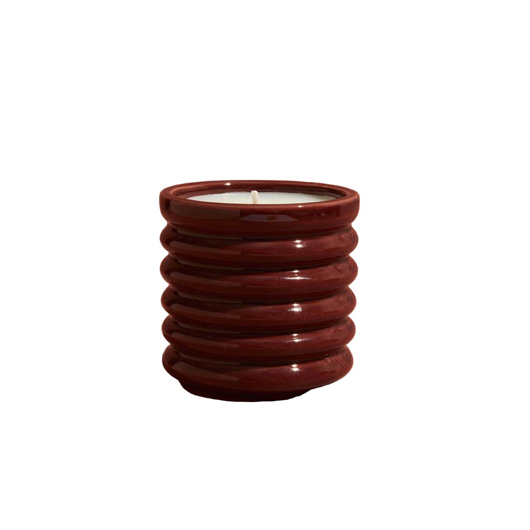 Contemporary Kiln Scalloped Candle, Burgundy - Floral