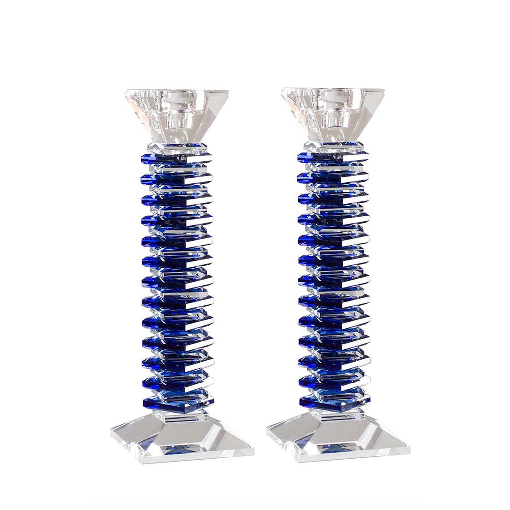Stacked Crystal Candlesticks, Blue, Set of 2