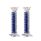 Stacked Crystal Candlesticks, Blue, Set of 2
