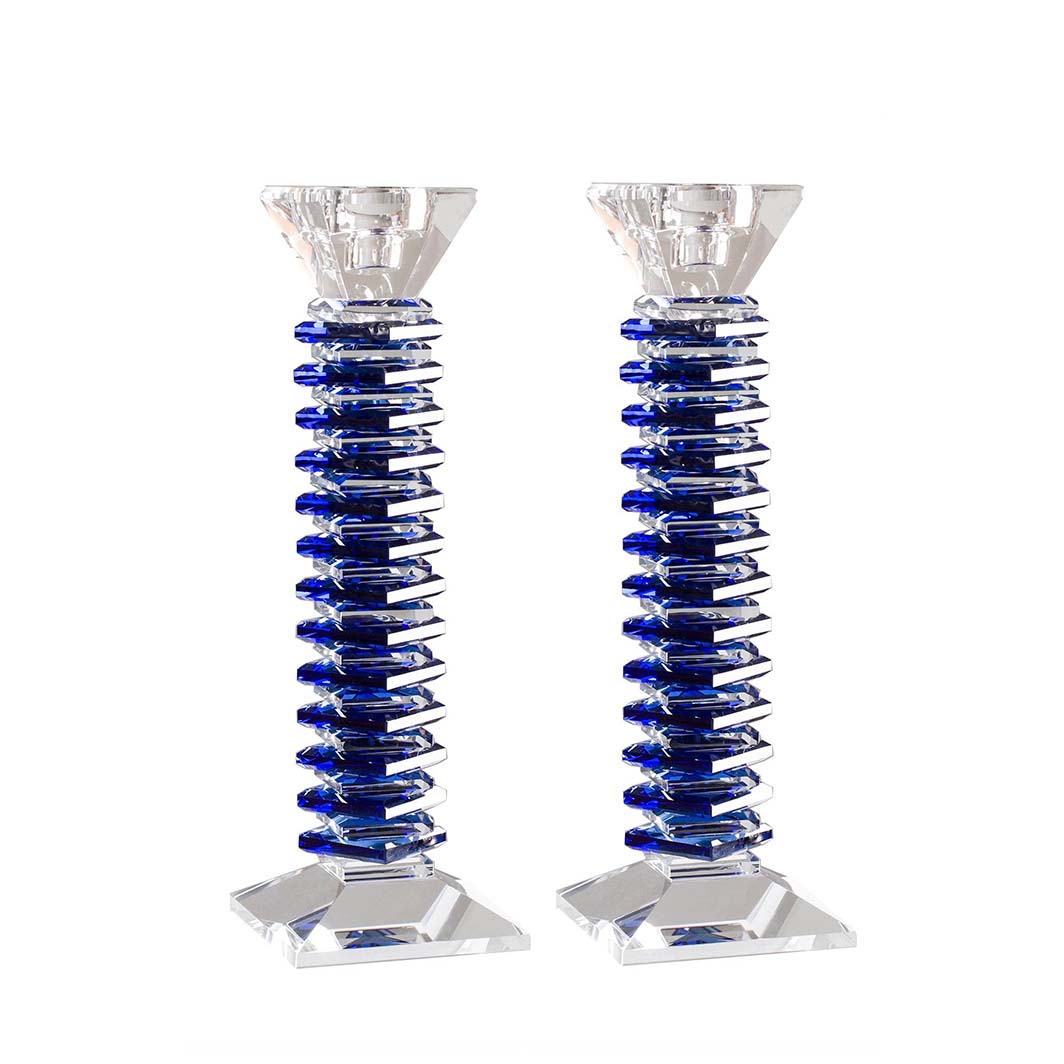 Stacked Crystal Candlesticks, Set of 2, Blue