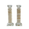 Stacked Crystal Candlesticks, Set of 2, Amber