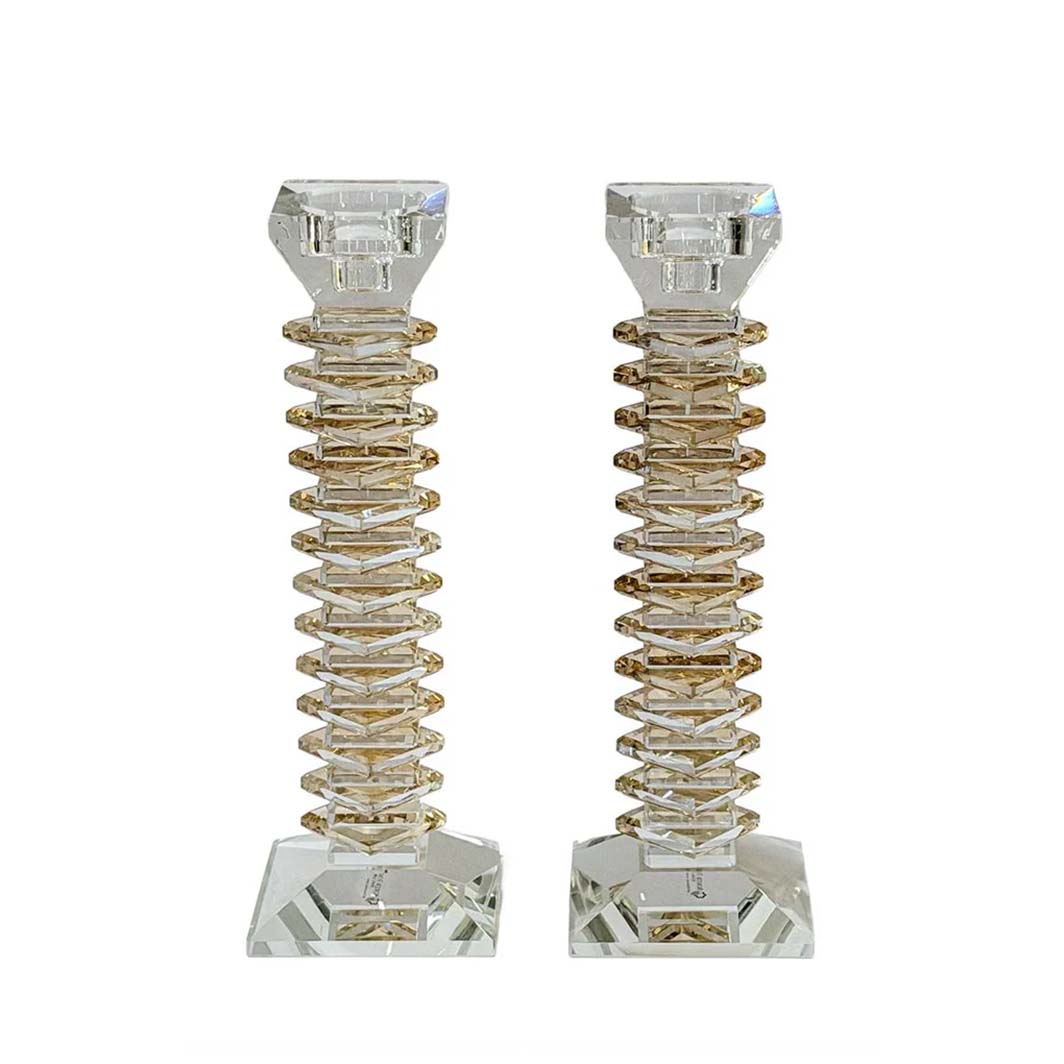 Stacked Crystal Candlesticks, Set of 2, Amber