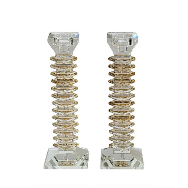 Stacked Crystal Candlesticks, Set of 2, Amber